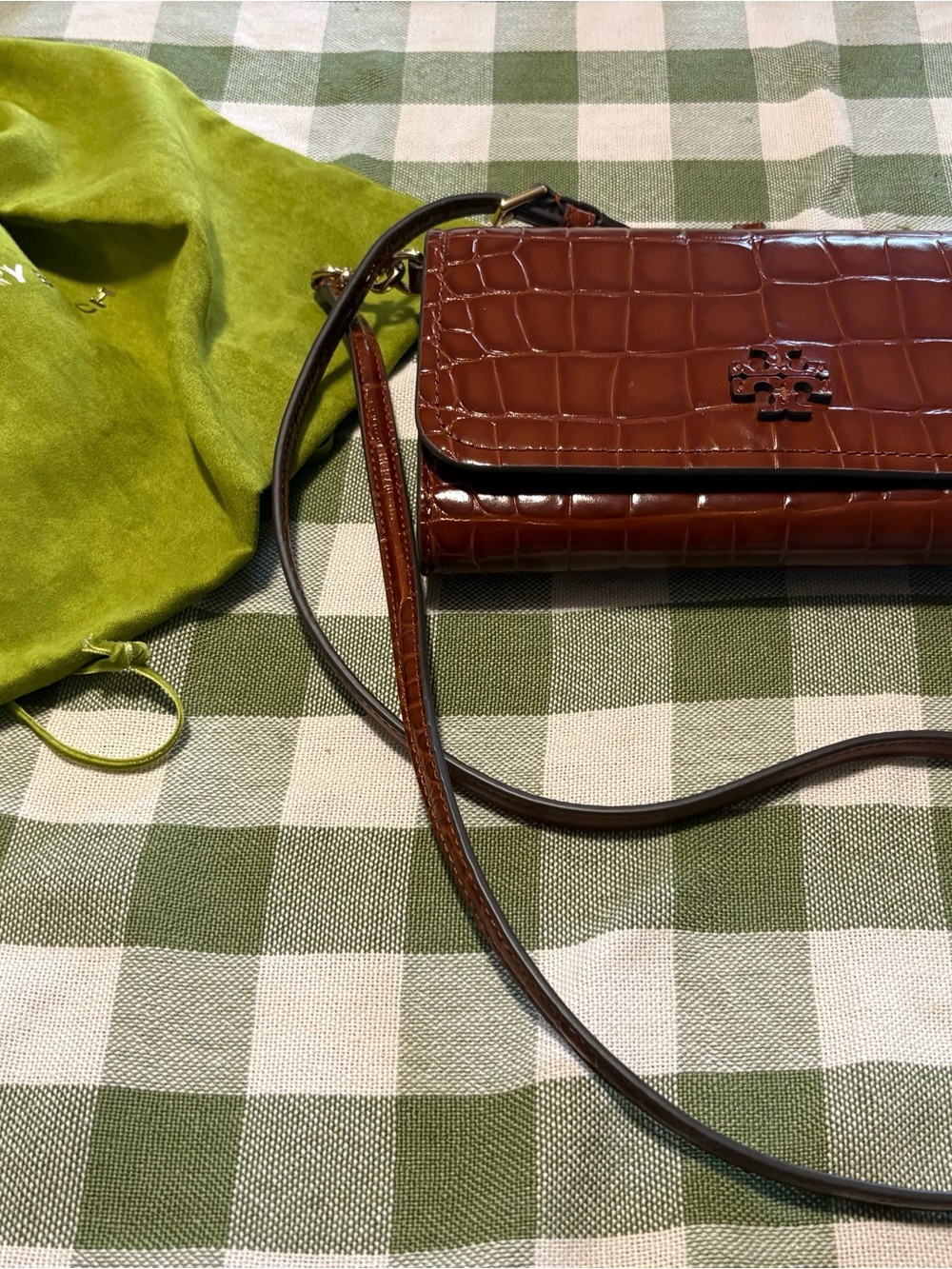 Tory Burch Brown Croc-Embossed Leather Crossbody Wallet